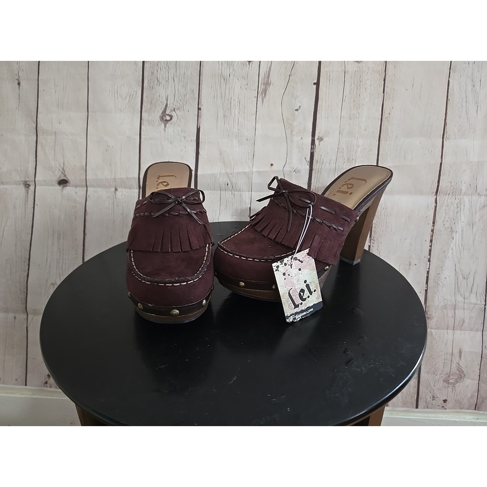 VTG L.e.i. Mule Heel 90's Y2K Brown Heels Mules Kiltie Flap Sz 7 Preppy TWEE NWT